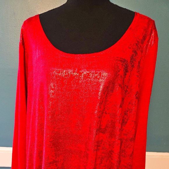 Lane Bryant Red Metallic Shirt, 3/4 Sleeve. Size 22/24 - Picture 1 of 4